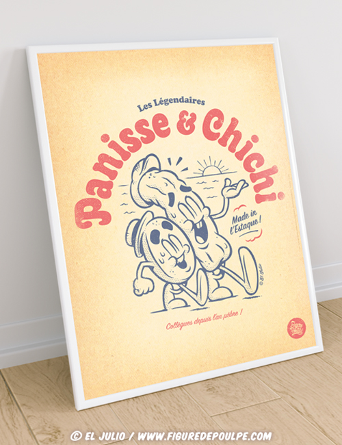 Affiche Panisse et Chichi de l'Estaque - 40X30cm -eljulio-marseille-marseillais-humour-illustration